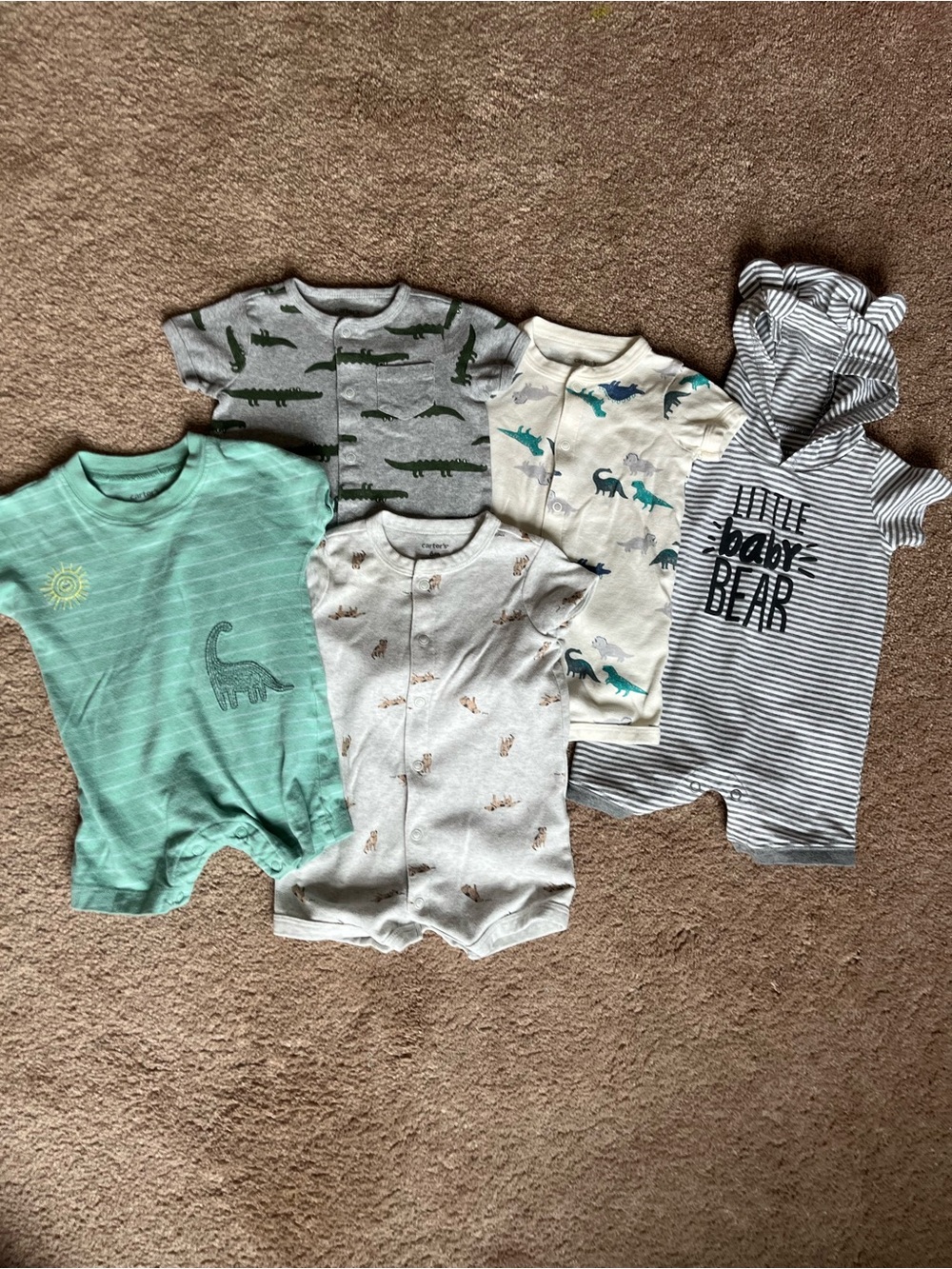 Baby One-Piece Romper Set - Mint Green, Gray, Cream, Striped Blue size 6 months